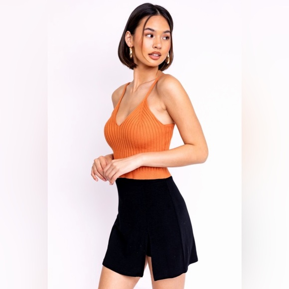 Orange Ribbed Cropped Cami Tank - Picture 3 of 7